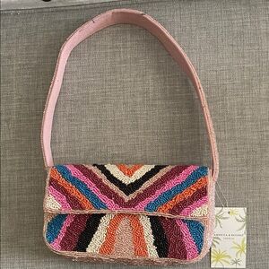 Beaded Chevron Pattern Pink Shoulder Bag